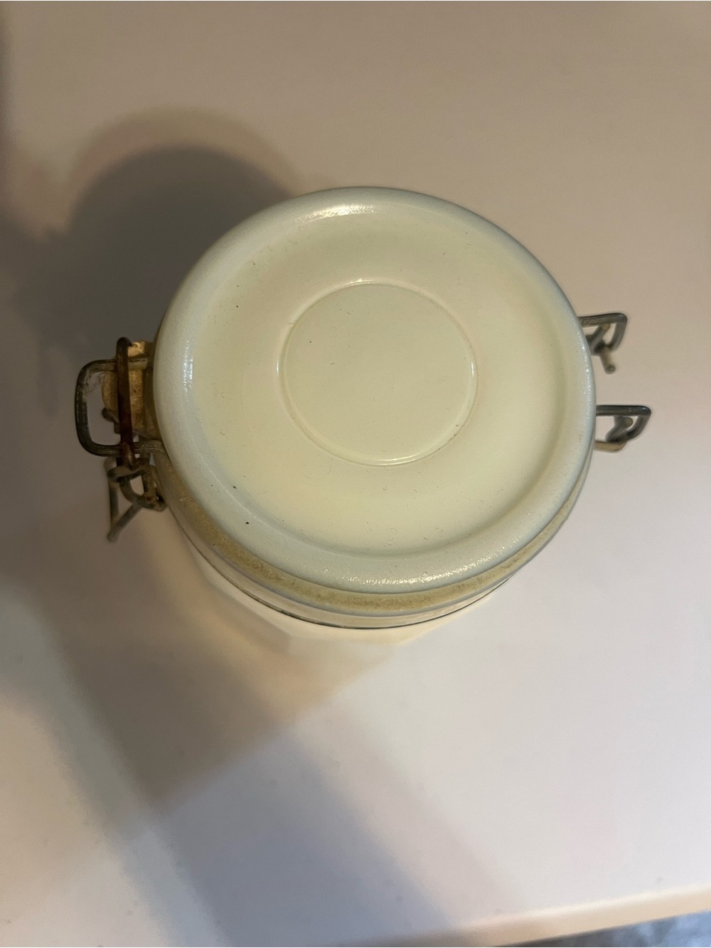 Vintage Milk Glass Airtight Canister with Metal Clamp Lid - Picture 4 of 9